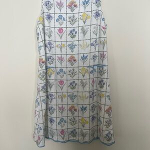 NWT Crown & Ivy Linen Blend White Floral Grid  Patch Pocket Day Dress Sz large